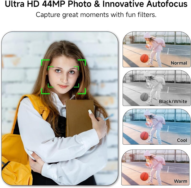 SMARTKLIK Digital Camera, 2025 4K 44MP Autofocus Digital Cameras for Teens, Silver Point and Shoot Camera for Kids with 16X Zoom, 64GB SD Card, Compact Small for Boys Girls Teens Kids Gift - Image 3